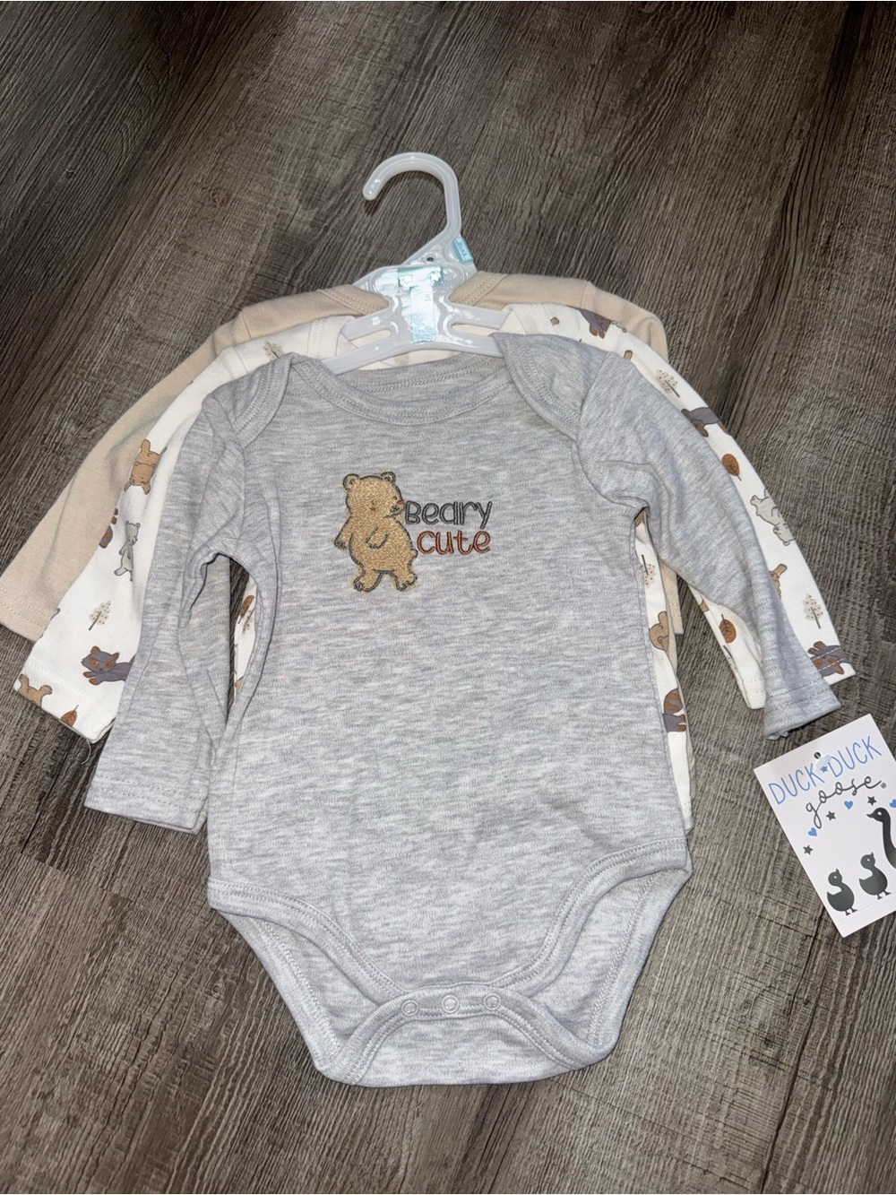 Duck Duck Goose Boys Bear Print Long Sleeve Bodysuit Bundle Size 3-6 Months NEW